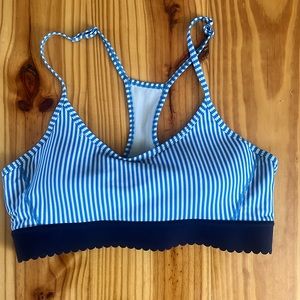 New Balance Large Blue Striped Sports Bra with Scallop Trim